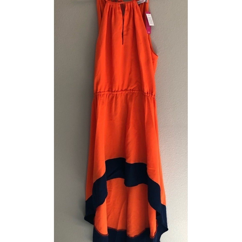 JUSTFAB Dress Womens Junior High Low Orange Navy Blue M Elastic Drawstring